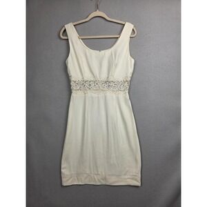 JR Nites by‎ Caliendo Dress Womens 9/10 Ivory Sheath Lace Waist Cocktail USA